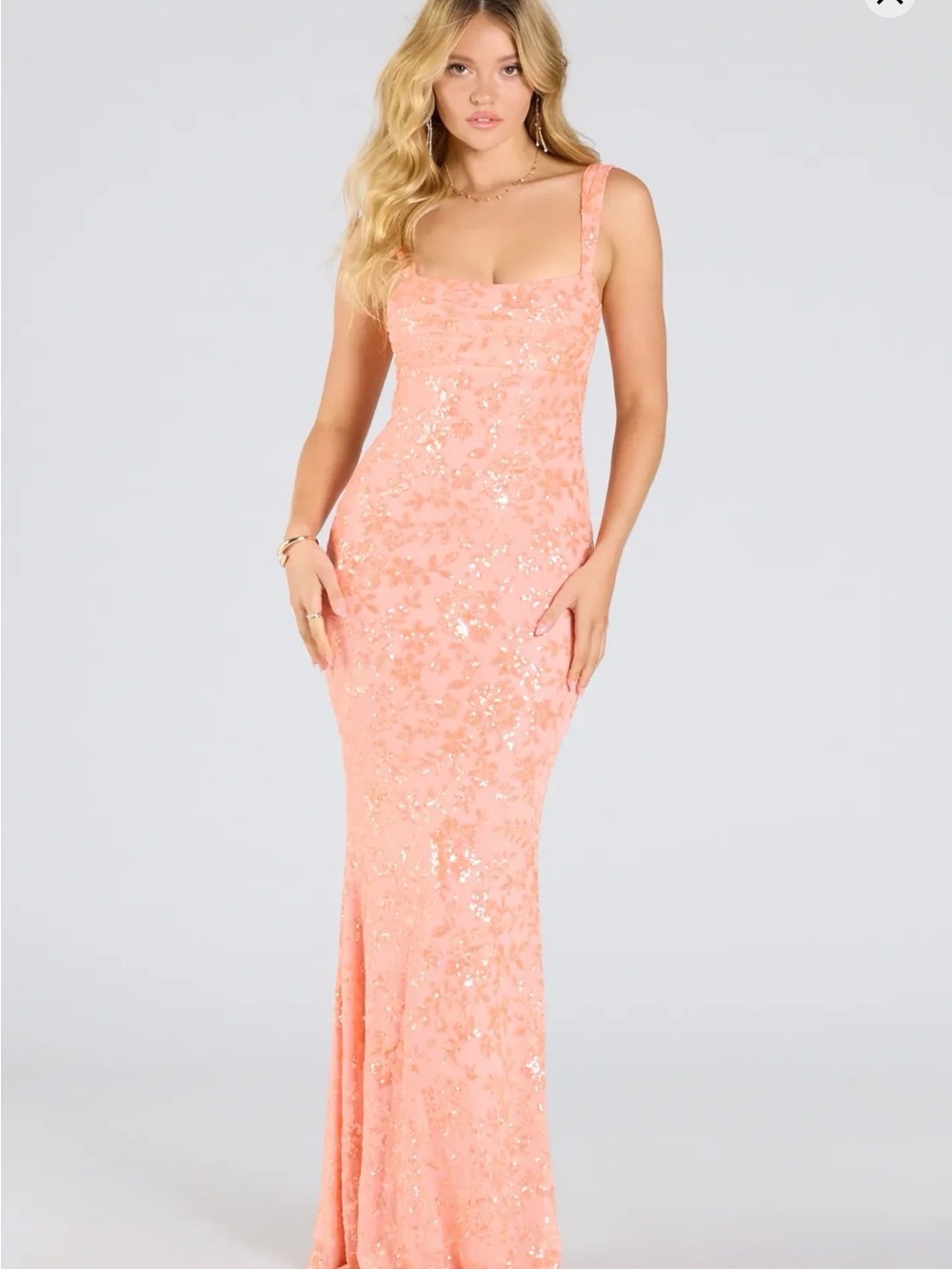 NWT Windsor Coral Sequin Square-Neck Evening Dress